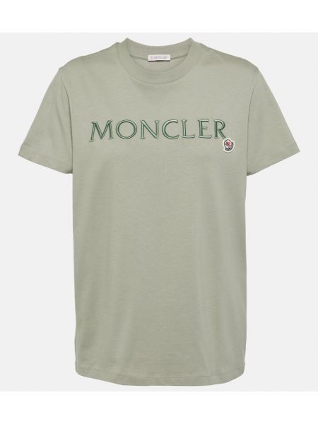 Pamučna majica s vezom od jersey Moncler zelena