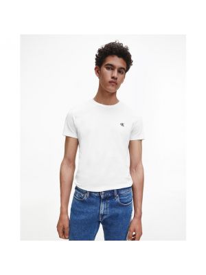 Camiseta de algodón manga corta Calvin Klein Jeans blanco