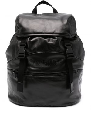 Kožni ruksak s printom Saint Laurent crna