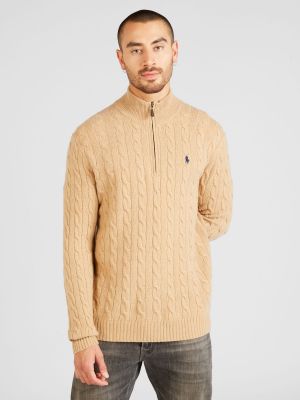 Кашмирен вълнен пуловер с цип Polo Ralph Lauren бежово