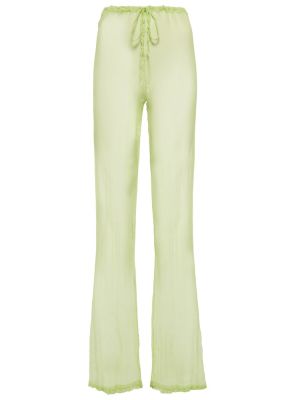 Jedwabne proste spodnie szyfonowe Dries Van Noten zielone
