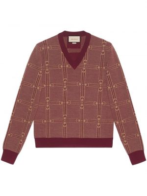 Sweter z dekoltem w serek żakardowy Gucci
