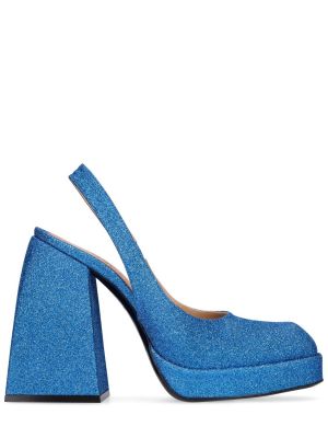 Pantofi cu toc din bumbac slingback Nodaleto albastru
