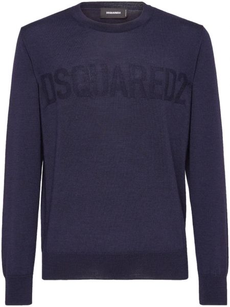 Дълъг пуловер с принт с кръгло деколте Dsquared2 синьо