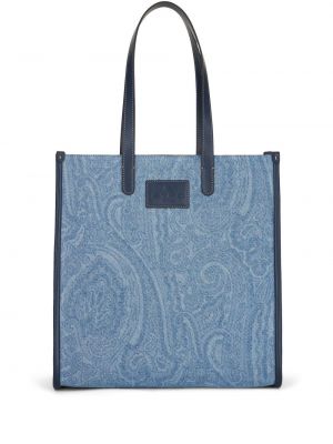 Shopper kabelka s potiskem s paisley potiskem Etro modrá
