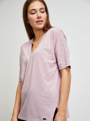 Lněné tričko Zoot.lab růžové