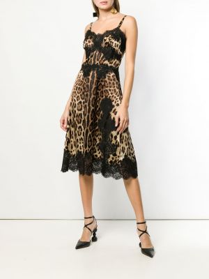 Vestido midi leopardo bootcut Dolce & Gabbana marrón