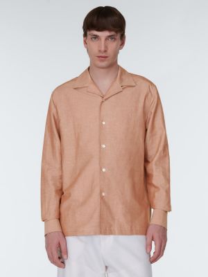 Памучна копринена риза Zegna оранжево
