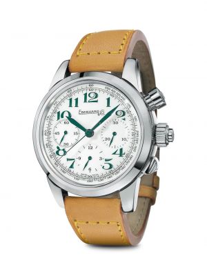 Часы с хронографом Tazio Nuvolari Vanderbilt Cup из нержавеющей стали с кожаным ремешком Eberhard серебряный