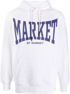 Kokvilnas kapučdžemperis ar apdruku Market pelēks