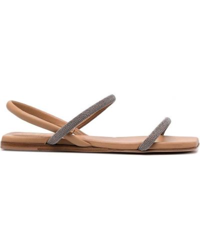 Usnjene sandali z odprtimi petami Brunello Cucinelli rjava