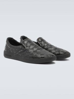 Δερμάτινα sneakers slip-on Bottega Veneta μαύρο