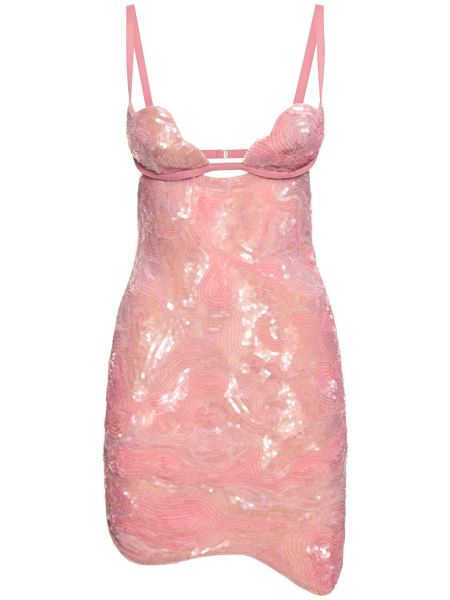 Hímzett mini ruha Nensi Dojaka rózsaszín