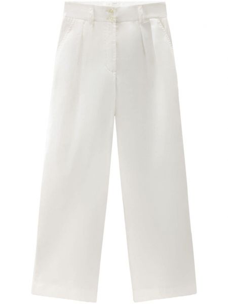 Πλισέ βαμβακερό παντελόνι με ίσιο πόδι Woolrich λευκό