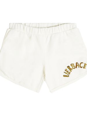 Shorts i fleece i bomull för tjejer Versace Kids vit