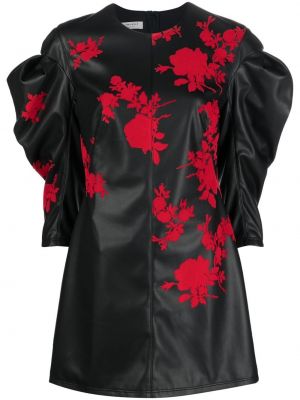 Sukienka mini skórzana w kwiatki z nadrukiem Philosophy Di Lorenzo Serafini czarna