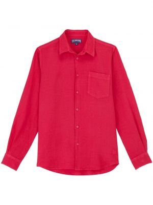 Lniana haftowana koszula Vilebrequin czerwona