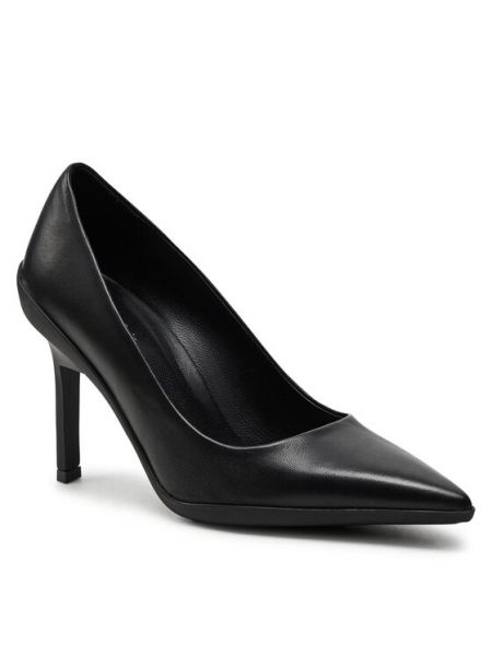Кожени полуотворени обувки с ток Calvin Klein черно