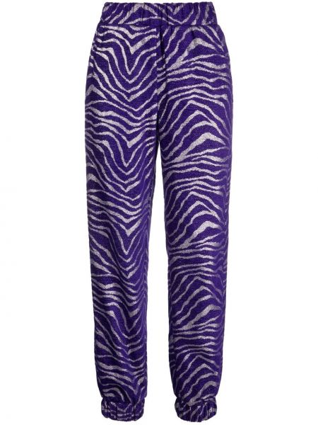 Žakárové slim fit kalhoty se zebřím vzorem Genny fialové