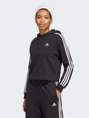 Bluză cu glugă cu dungi Adidas negru