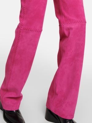 Pantaloni cu picior drept din piele de căprioară Dodo Bar Or roz