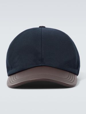 Cappello con visiera di pelle di cotone Berluti blu