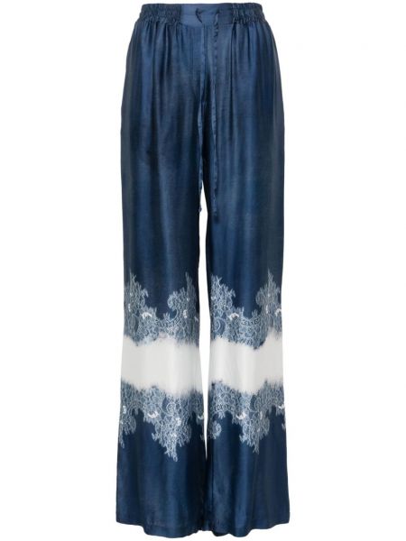 Σατέν παντελόνι με ίσιο πόδι με σχέδιο με δαντέλα Ermanno Firenze μπλε