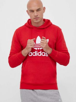 Bavlněná mikina s kapucí s potiskem Adidas Originals červená