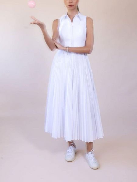 Πλισέ βαμβακερή φόρεμα σε στυλ πουκάμισο Brandon Maxwell λευκό