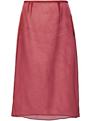 Priehľadná hodvábna midi sukňa Prada červená