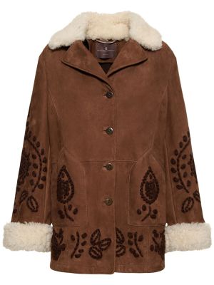 Semišový krátký kabát s výšivkou Ermanno Scervino hnědý