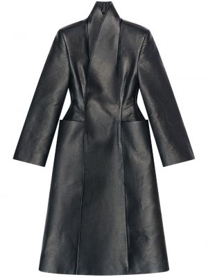 Kožený priliehavý kabát Balenciaga čierna