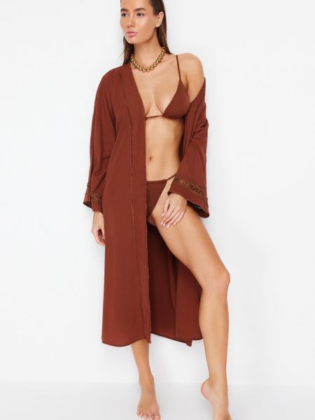 Bikini bawełniany pleciony Trendyol brązowy