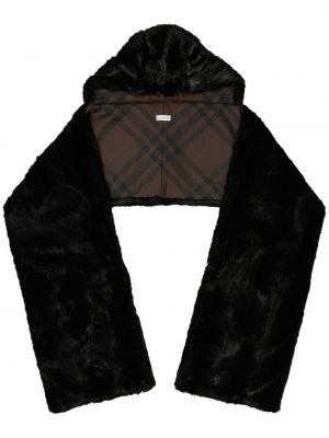 Manteau de fourrure à capuche Burberry noir