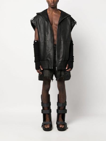 Kožená bunda bez rukávů s kapucí Rick Owens černá