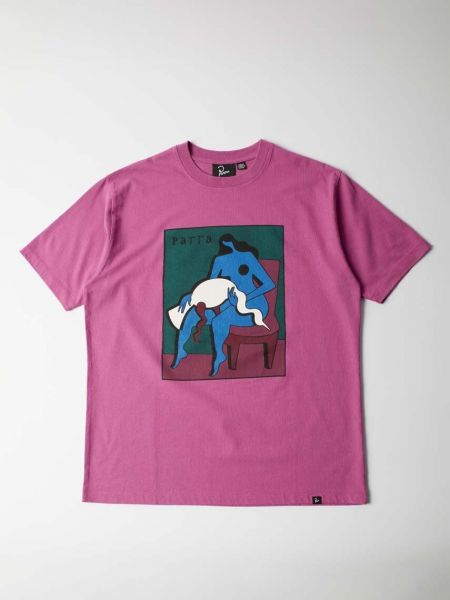 Koszulka bawełniana z nadrukiem By Parra różowa