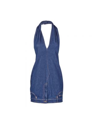 Sukienka mini z otwartymi plecami Moschino niebieska