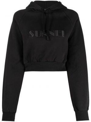 Kokvilnas kapučdžemperis ar apdruku Sunnei melns
