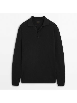 Хлопковый шерстяной длинный свитер Massimo Dutti черный