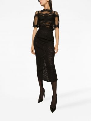 Nėriniuotas gėlėtas midi sijonas Dolce & Gabbana juoda