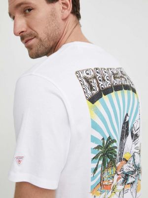 Bavlněné tričko s potiskem Guess bílé