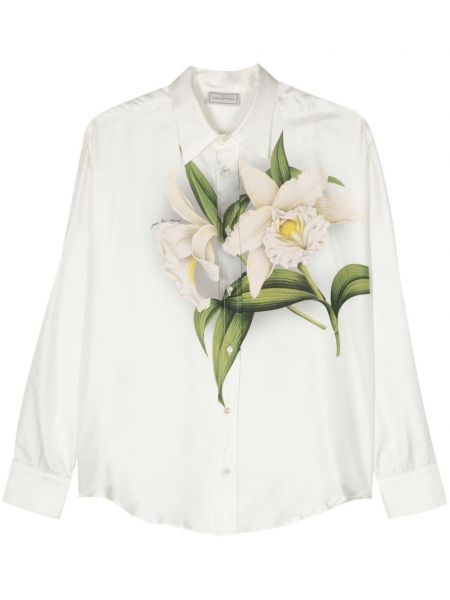 Jedwabna koszula w kwiatki z nadrukiem Pierre Louis Mascia biała