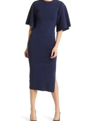 Облегающее платье-свитер Lounia с рифлеными рукавами TED BAKER LONDON, темно-синий