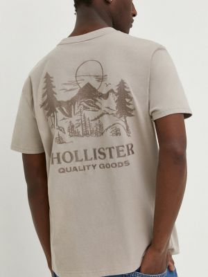 Bavlněné tričko s aplikacemi Hollister Co. béžové