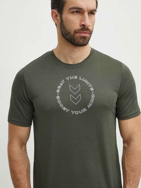 Zielona koszulka z nadrukiem Hummel