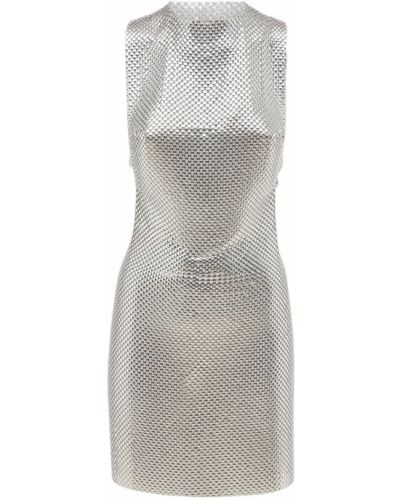 Mini šaty se síťovinou Fannie Schiavoni stříbrné