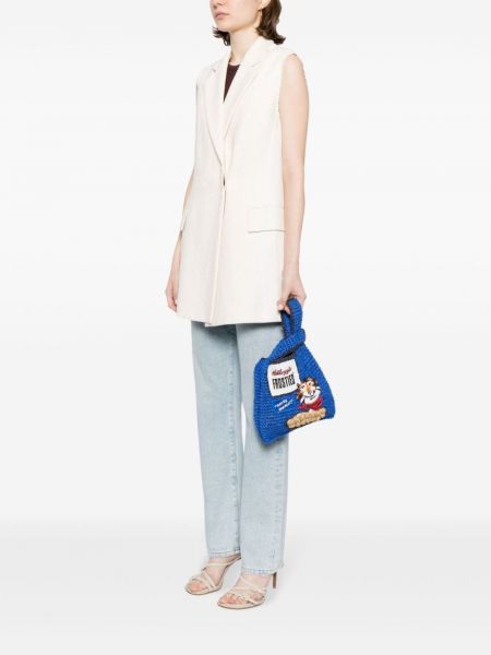 Shopper kabelka s výšivkou Anya Hindmarch modrá