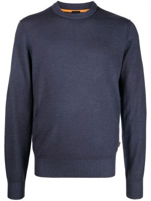 Pleten pulover z okroglim izrezom Boss modra