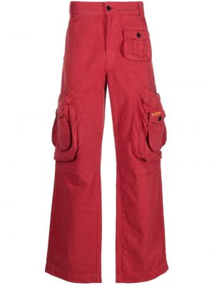 Lniane luźne spodnie z wysoką talią na guziki Heron Preston - czerwony