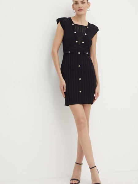 Dzianinowa sukienka mini na guziki dopasowana Liu Jo czarna